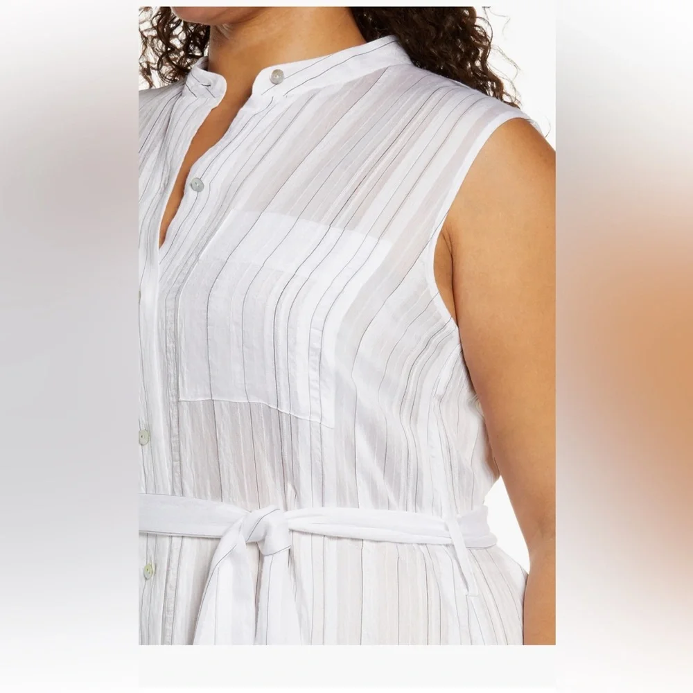 Vince Stripe Sleeveless Shirtdress tie waise shirt dress midi maxi white XXL NWT